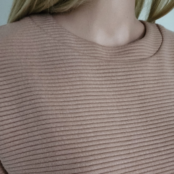 ASOS DRESS BEIGE RIBBED THICK SHIFT DRESS SZ.4 - Picture 3 of 9